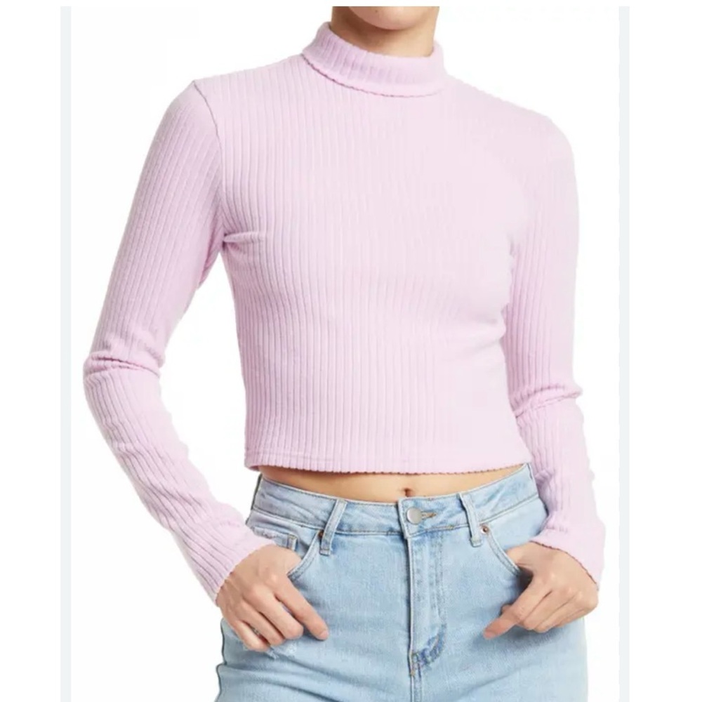 Abound Pink Nordstrom Rack Ribbed Mockneck Sweater Long Sleeve Crop Top S